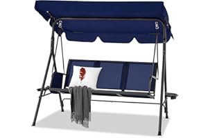 ANTIFIR Outdoor Patio Swing Chair for Adults,Porch Swings with Stand, Adjustable Canopy, Suitable for Backyard, Garden, Yard, Poolside, Balcony (Dark Blue)