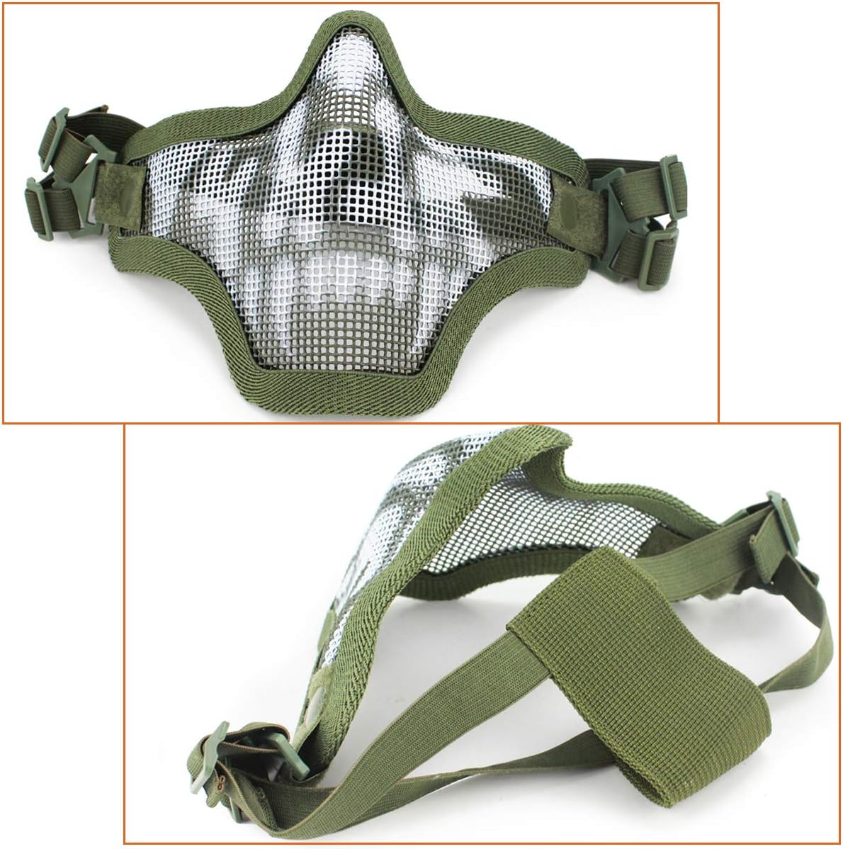 Aoutacc Airsoft Mesh Mask and Goggles Set, Half Face Full Steel Mesh Mask and Goggles for CS/Hunting/Paintball/Shooting (2 Pack OD Skull) : Sports & Outdoors