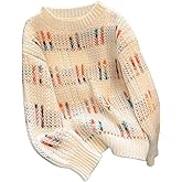GORGLITTER Women's Floral Striped Sweaters Cute Crewneck Fall Cozy Trendy Long Sleeve Christmas Pullover Tops