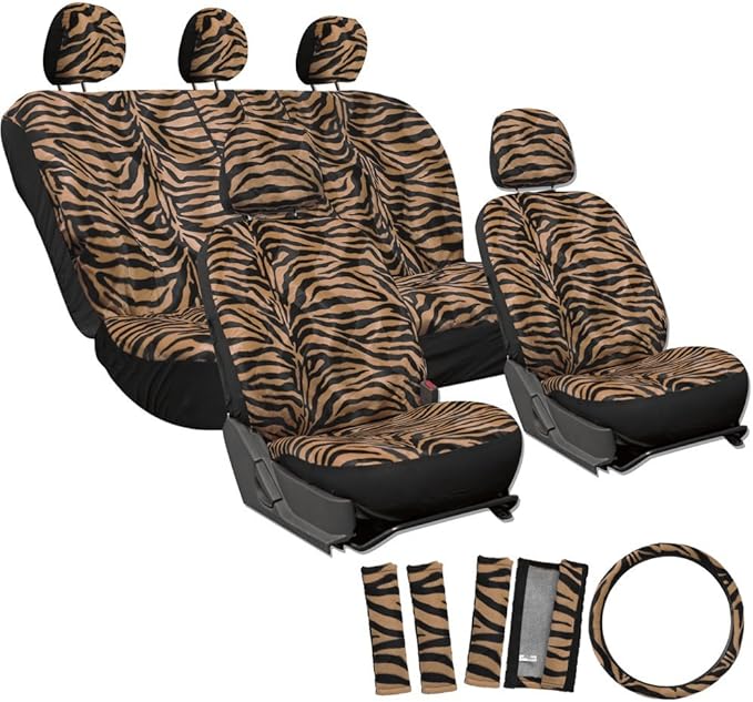 OxGord 17pc Set Zebra Animal Print Auto Seat Covers Set