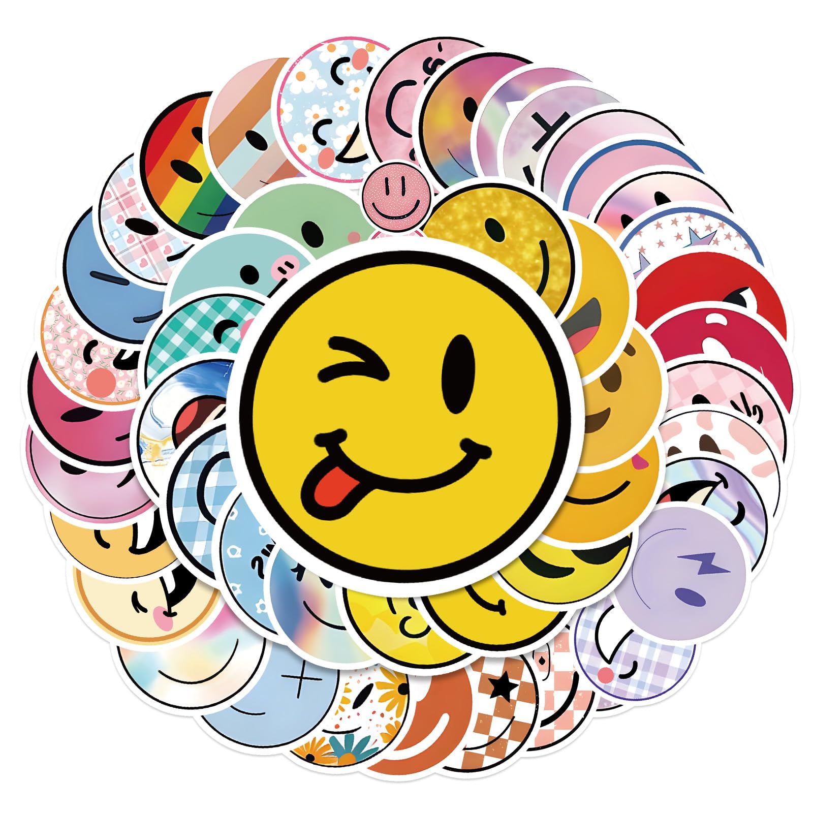 G2PLUS 100PCS Smiley Face Stickers: 5CM Waterproof Vinyl Round Stickers for Laptop, Water Bottle, Phone Case, Scrapbooking, DIY Crafts, Teaching Rewards