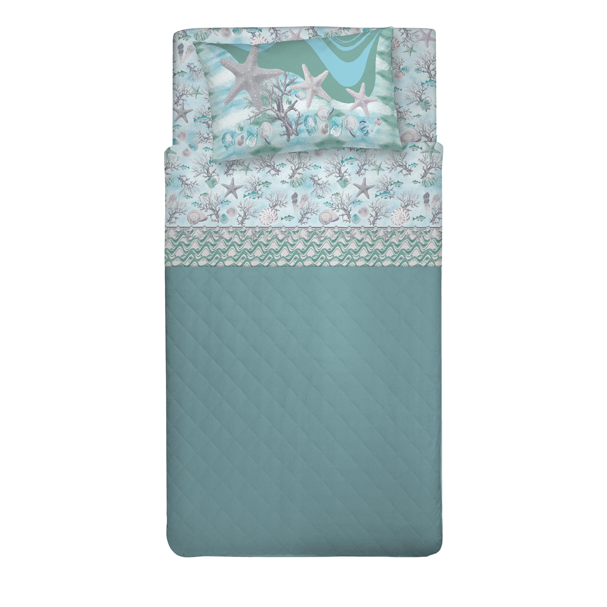 PENSIERI DELICATI 100% Cotton Double Bed Set, 120 x 200 cm, Includes Bottom Sheet, Top and 1 Pillowcase, Made in Italy, Green Navy Pattern — image 1