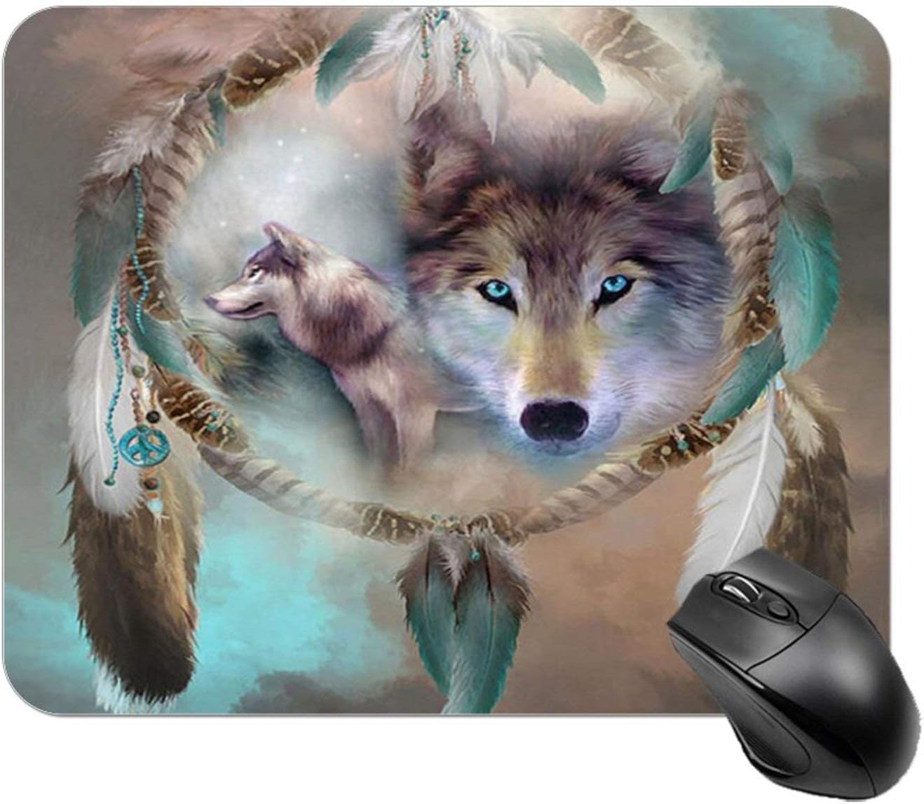 Yeuss Rectangular Non-Slip Mousepad Best Cool Wolf Dream Catcher Gaming Mouse mat pad 200mm x 240mm