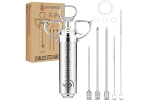 RIDGEPOLE Meat Injector, Marinade Injector with 3 Marinade Needles,Seasoning Injector, Turkey Injector Syringe，2-OZ Large Capacity, 304 Stainless Steel for Meats, Turkey, Beef.
