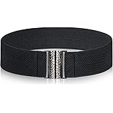 Gtziqa Elastic Belts for Women Stretch, 27.2 Inch Wide Stretchy Belts Vintage Black Adjustable Dress Belt with Gold Buckle Thick Ladies Waist Belt Plus Size Stylish Waistband