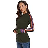 AmélieBoutik Women Mock Neck Fair Isle Trim Long Sleeve Pullover Knit Sweater