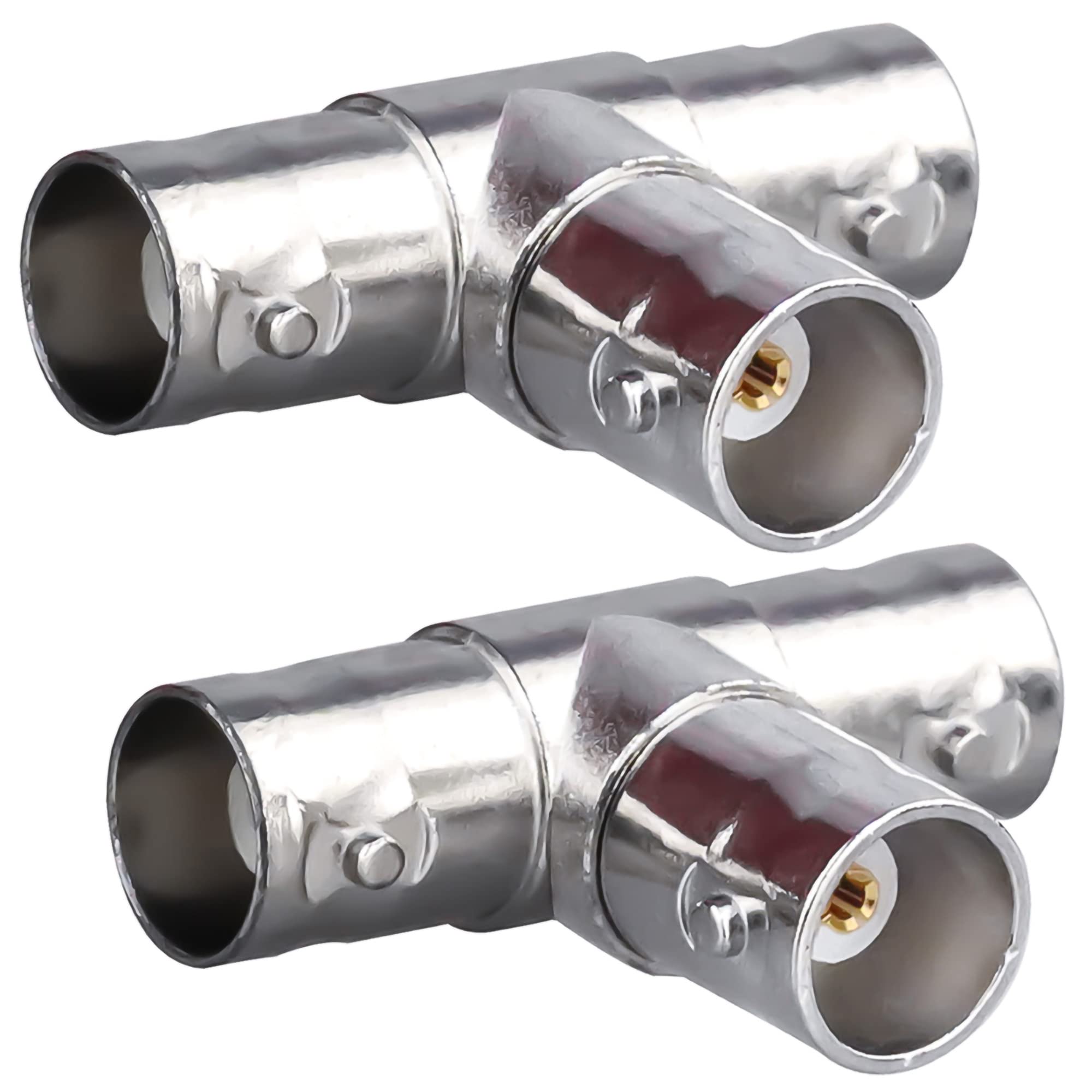 BNC 3 Way Adapter - Male to Dual Female Triple Tee Connector RF Coaxial Adapter for CCTV DVR Camera - 2 Pack
