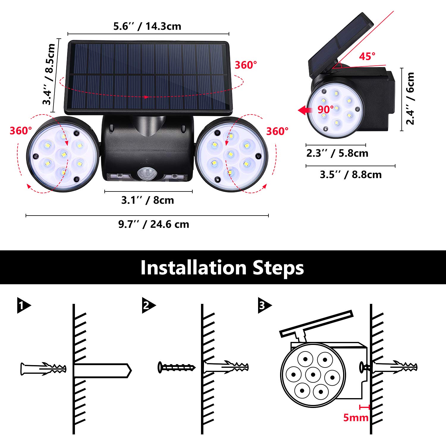 Patio Lámpara Solar Exterior Ultra Brillante 30 LED 2000mAh Foco Solar