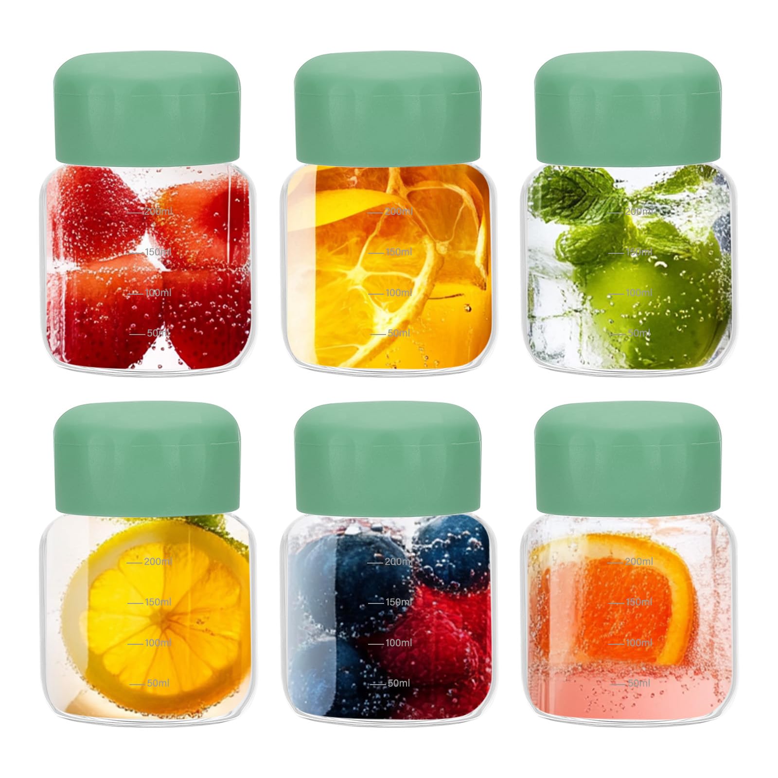 PATIKIL Small Juice Glass Bottles with Lids, 6 Pcs 10 Ounce (300ml) Borosilicate Glass Water Bottle Leakproof Cute Drinking Bottles Shot Bottles for Juicing Fridge Water Milk Drinks, Green
