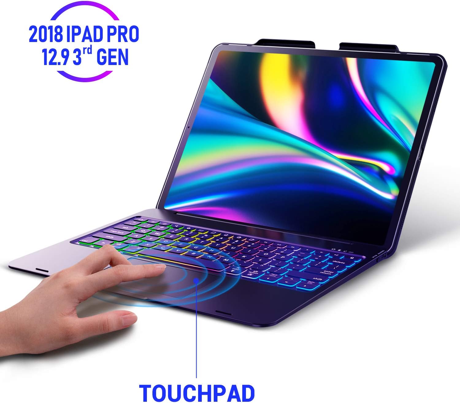 Keyboard Case for iPad Pro 12.9 2018-3rd Gen(without home button) – Touchpad Keyboard Compatible with iPad Pro 12.9 – Backlight Keyboard for Tablet – Protection Wireless Tablet Keyboard - Pencil Holde