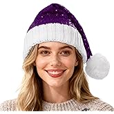 OCTEEN Sequin Santa Hat Knitted Glitter Christmas Hats Shiny Xmas Christmas Beanie For Adult Women Men