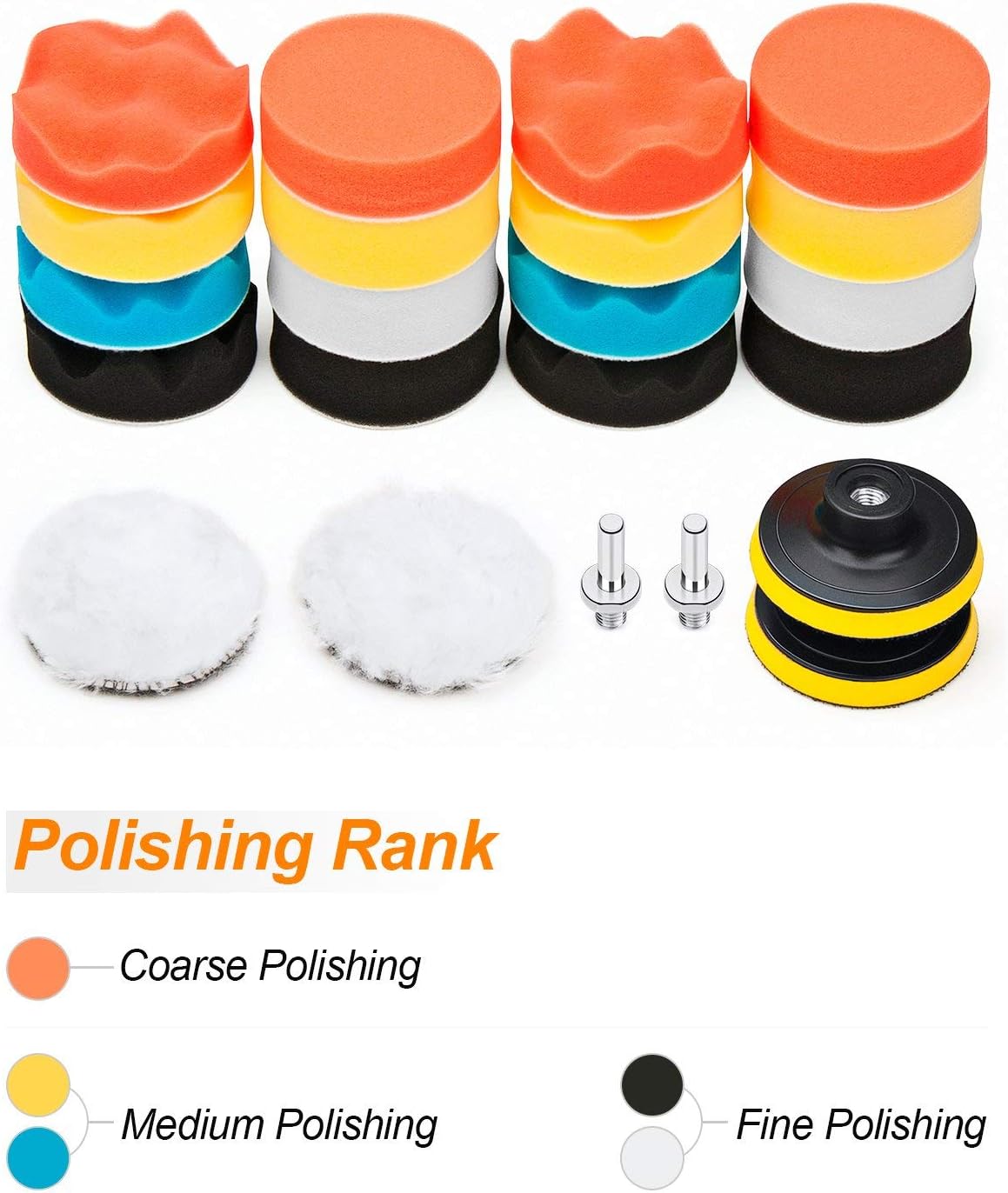 SINSEN 22 PCS PCS Car Buffer Polisher Sanding Waxing Sealing Glaze 3 Inch Drill Buffing Sponge Pads Car Foam Woolen Polishing Pads Kit