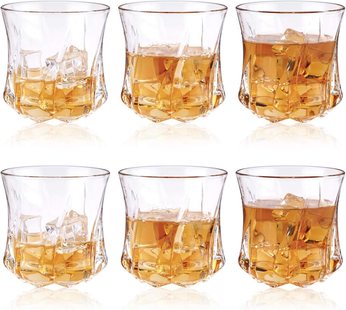 ChefBee Set of 6 Rock Style Old Fashioned Whiskey Glasses, Thick Weighted Bottom Crystal Tumblers, Perfect Gift for Scotch Lovers, Style Glassware for Bourbon/Rum glasses/Bar whiskey glasses