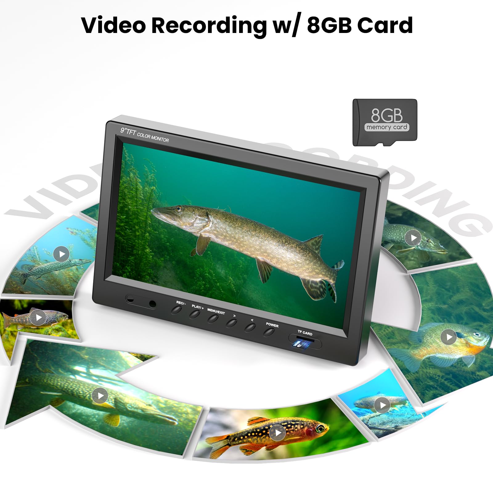 Eyoyo Underwater Fishing Camera Video Fish Finder DVR Function 9 inch Large Color Screen 360° Horizontal Panning Camera 1000TVL w/ 18 Infrared IR Lights 30M Cable for Lake Sea Boat Ice Fishing