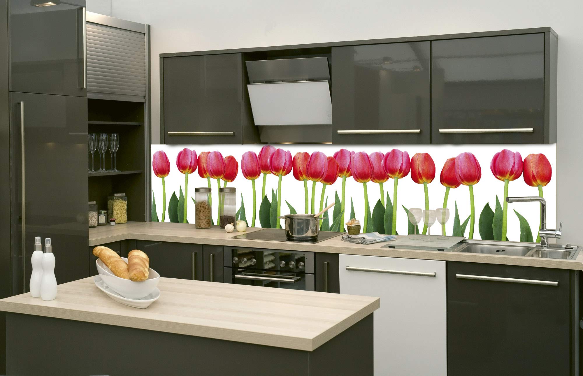 DIMEX LINE Peel and Stick Kitchen Backsplash Sticker Bed of Tulips | Waterproof Decorative Wall Foil for Kitchen | Made in EU - 260.00 × 60.00 cm