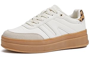 LUCKY STEP Women's Platform Retro Fashion Sneakers Classic Casual Gum Rubber Sole Skate Trainer Tennis Walking Shoes Thick So