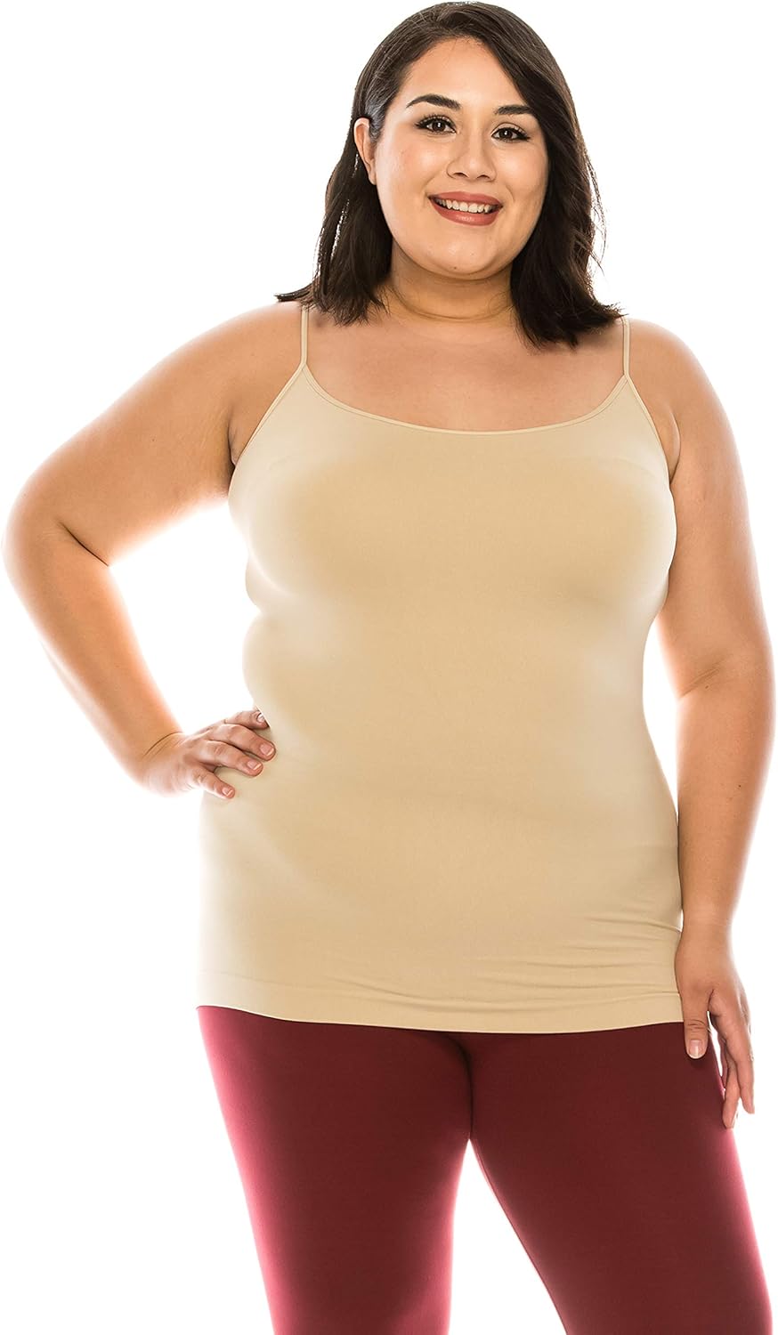 Seamless Spaghetti Camisole Tank Top - Womens Basic Plain Solid Lingerie Tanktop Long Slim Strap Nursing Cami Made in USA: Clothing