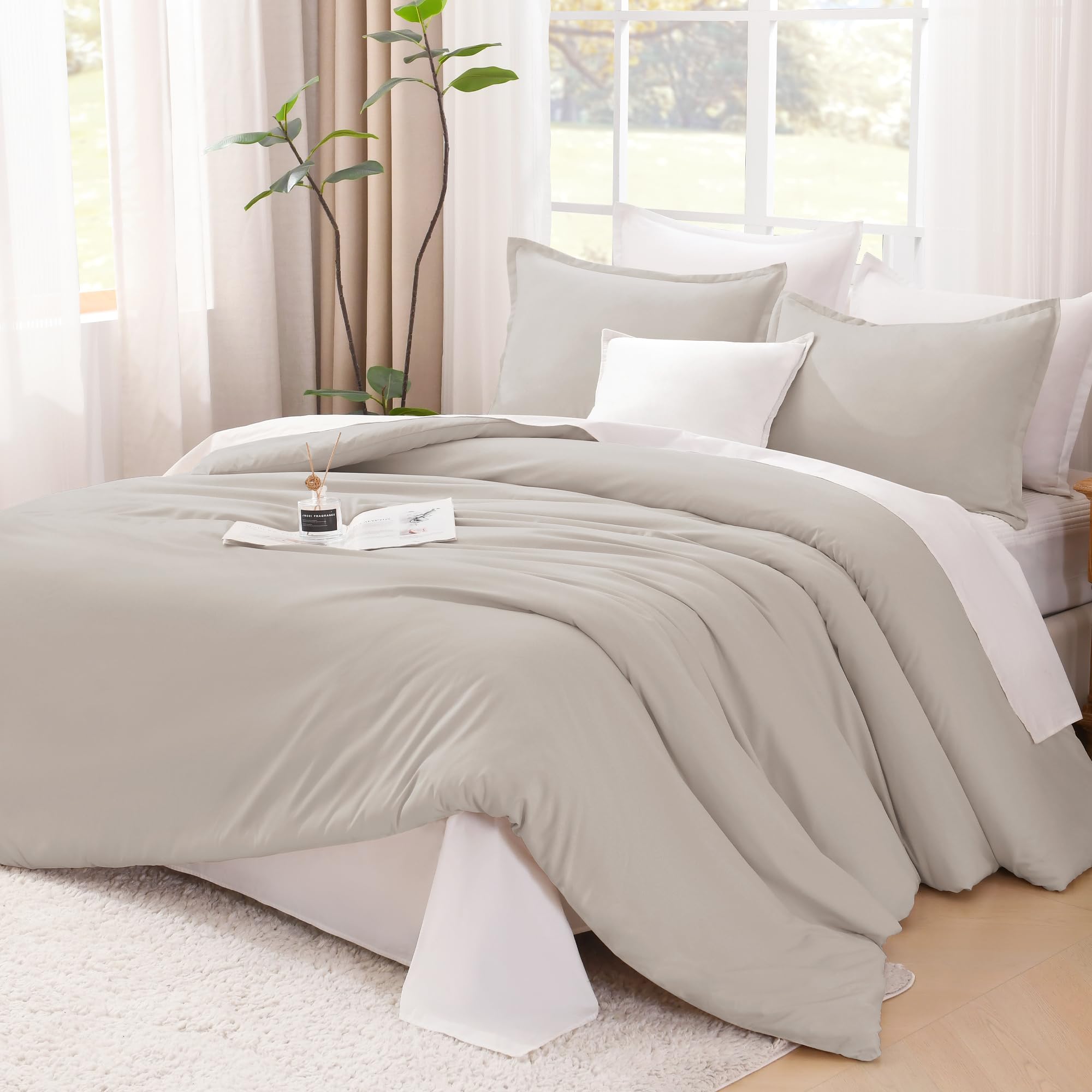 Photo 1 of Litanika Linen Grey Comforter Set Twin/Twin XL Size, 2 Pieces Lightweight Solid Bedding Comforter Set, All Season Fluffy Bed Set (66x90In Comforter & 1 Pillowcase)