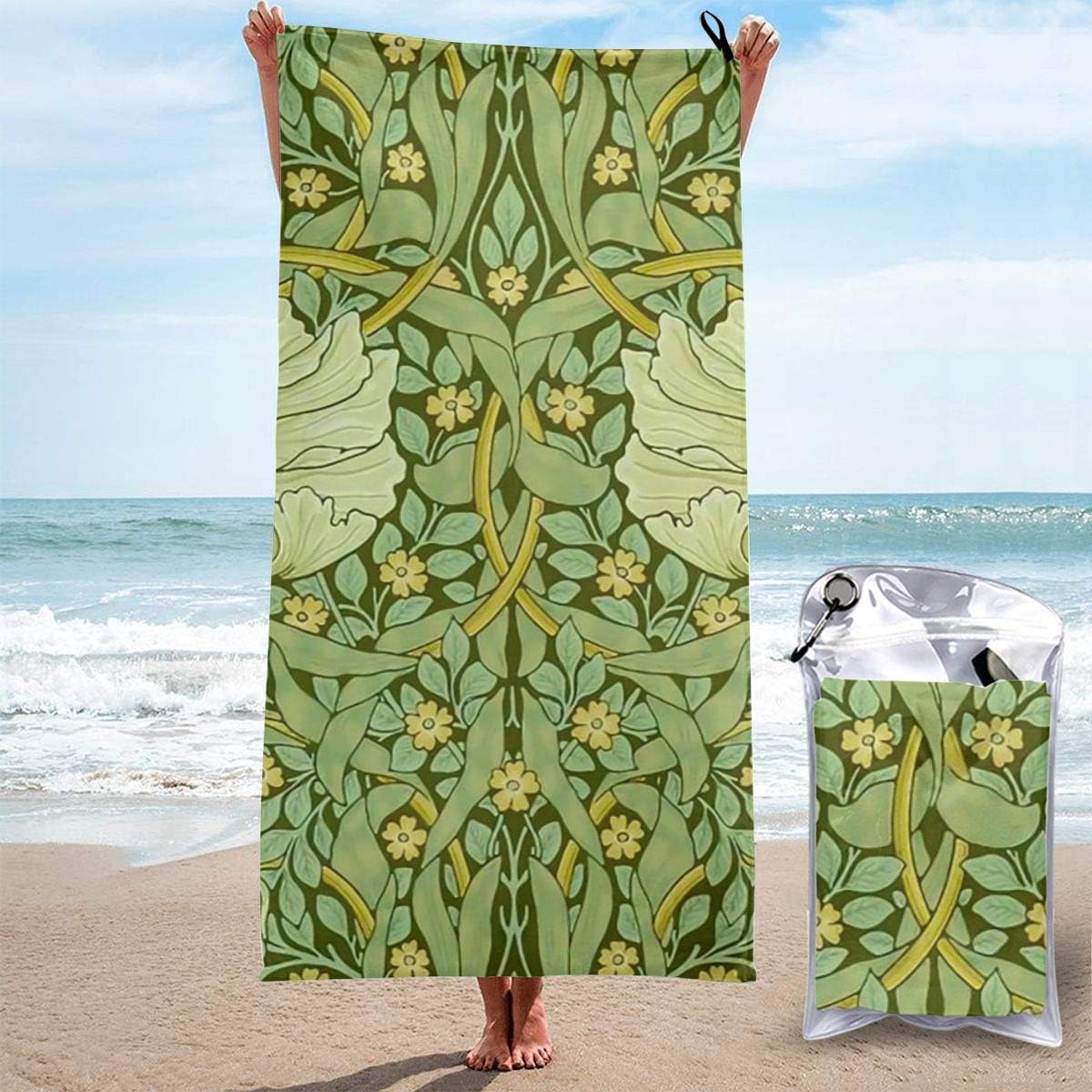 Sand Free Beach Towel Vintage Style Florals Natural Flowers Green Botanical Garden