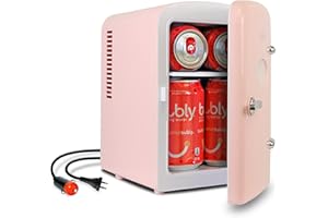 Koolatron Mini Fridge - Refrigerator for Bedroom, Office, Portable Table Top Beverage Cooler, 12V 110V Refrigerador for Drinks, Soda, Wine, Use in Car, Dorm, Outdoor, Patio, 6 Can
