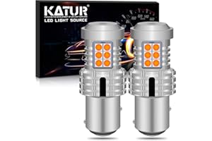 KATUR 1157 BAY15D P21/5W 1034 7528 LED Bulbs Extremely Bright 12pcs 3030 & 8pcs 3020 Chip Canbus Error Free Replace Turn Signal Reverse Brake Tail Parking Stop Light, Amber Yellow (Pack of 2)