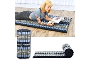 Leewadee - Foldable Floor Mattress - Japanese Roll Up Futon -Trifold Tatami Mat- Guest Floor Bed - Camping Mattress - Thai Massage Mat, Kapok Filled, 75 x 28 inches, Blue