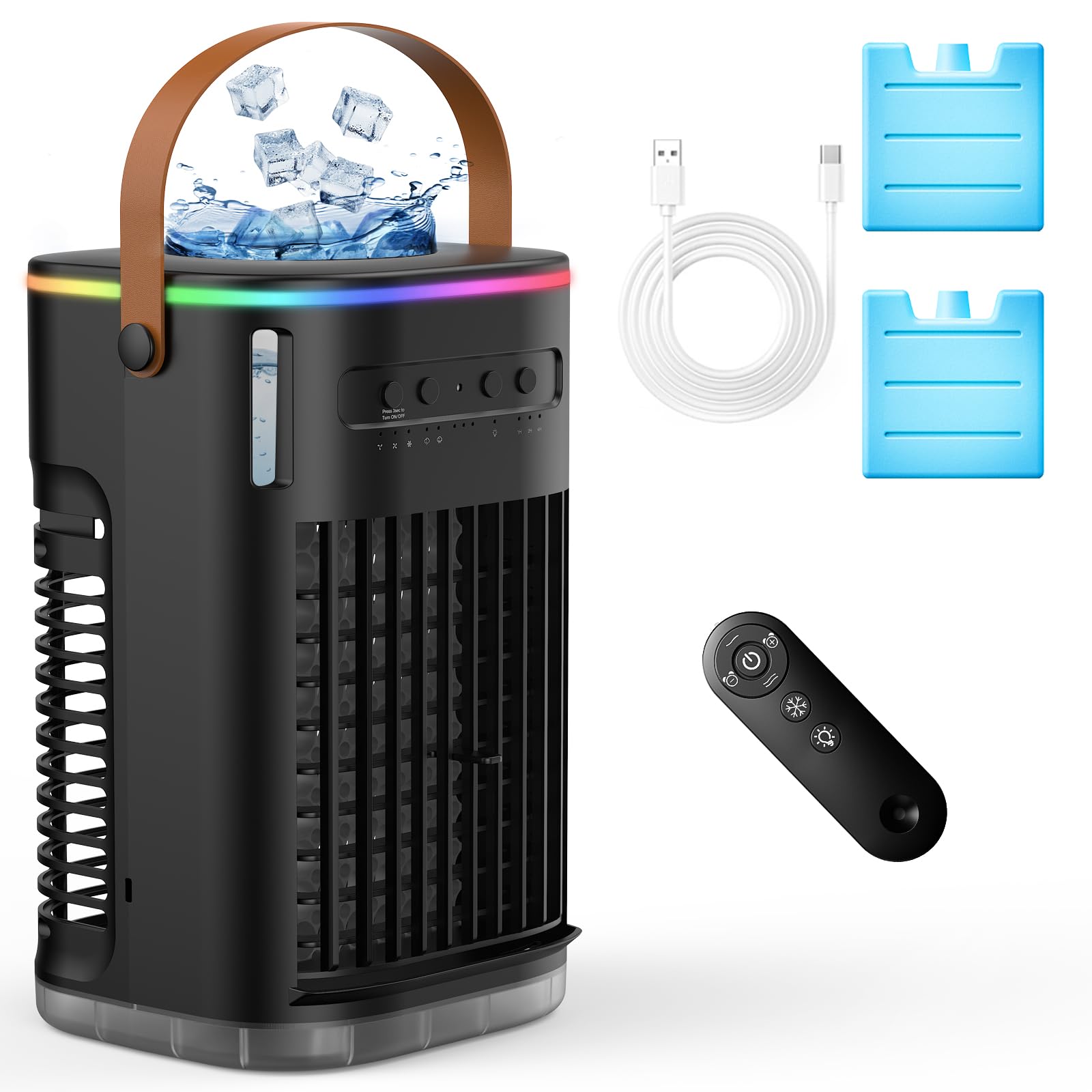 Photo 1 of *MISSING USB CORD, ICE PACK AND REMOTE* AIRTHRYL Upgraded 5 IN 1 Small Portable Air Conditioner with 2 Ice Packs, 2 Spray Ports, 1200ml Water Tank, 120°Oscillating, 3 Speeds, Quiet Portable AC Units, 7H Timer, Cooling Fan for Bedroom Black