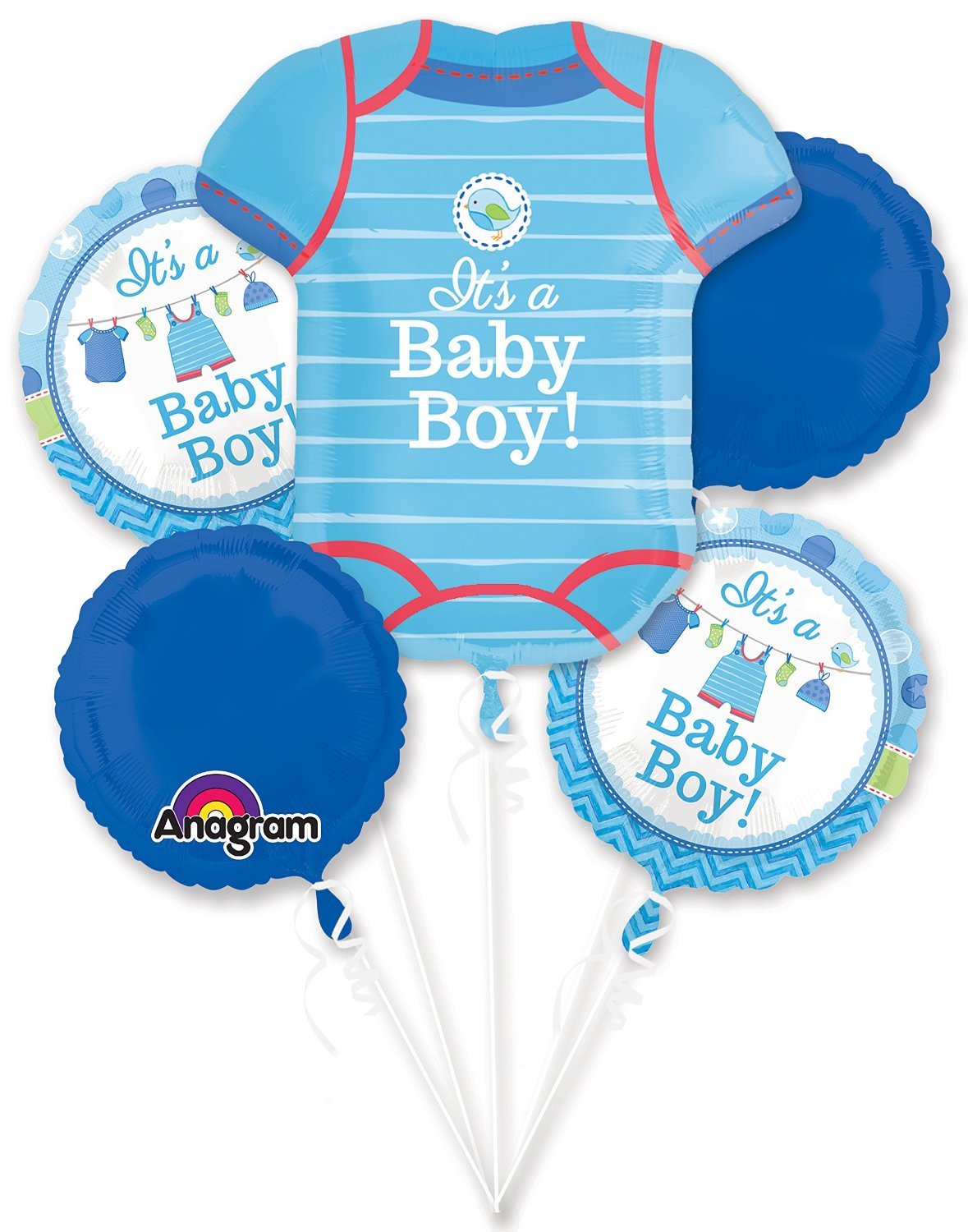 Amscan 10118330 Blue Shower Foil Balloon Bouquet With It'S A Baby Boy Design-5 Pcs