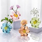 Hewory Unique Small Vases for Flowers: Colorful Vase Set Girly Home Shelf Decor - Cute Glass Bud Vases for Centerpieces Modern Living Room Office Bedroom (Pink & Blue & Green & Amber)