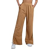 ODIZLI Women's Corduroy Wide Leg Pants High Waist Solid Bottom with Pockets Slit Trousers