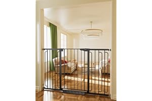 Cumbor 36" Extra Tall Baby Gate for Stairs, 29.7-57" Extra Wide Dog Gate for Doorways Hallways, Pressure Mounted Child Gate for Wide Opening, Auto Close Personal Safety for Babies and Pets, Black