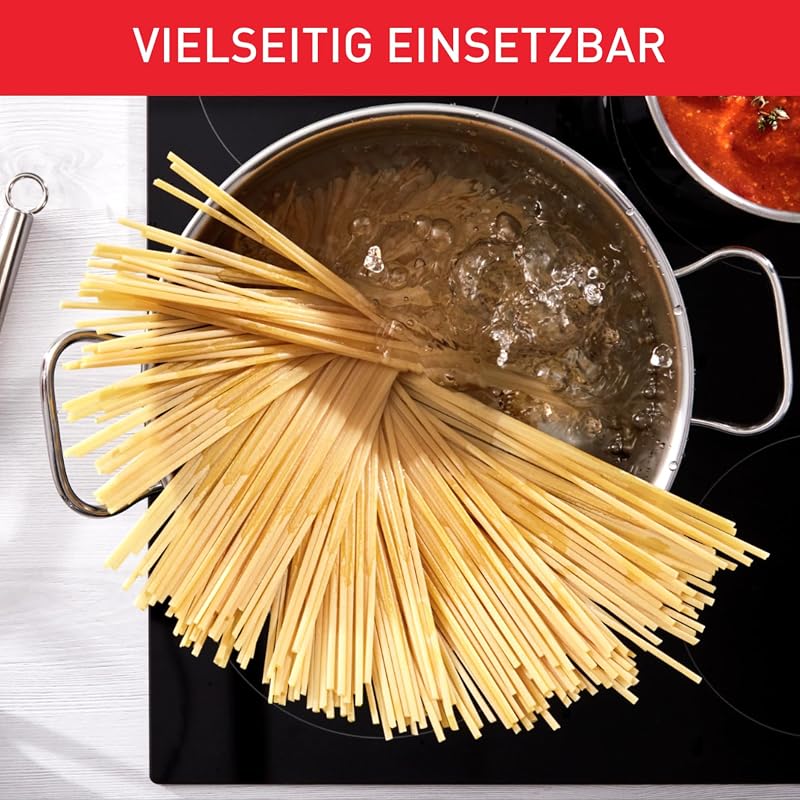A70546 Duetto Kochtopf | 24 cm | induktionsgeeignet | einfache Reinigung in der Spülmaschine | Messskala | Glasdeckel zum Abgießen | Edelstahl