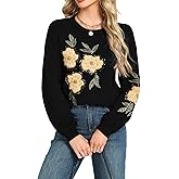 Women Floral Sweaters Fall Cute Long Sleeve Crew Neck Pullover Sweater Casual Knit Trendy Tops
