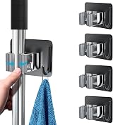 homeasy Mop Broom Holder 4 Pcs Stainless Steel Self Adhesive Wall Mount Black