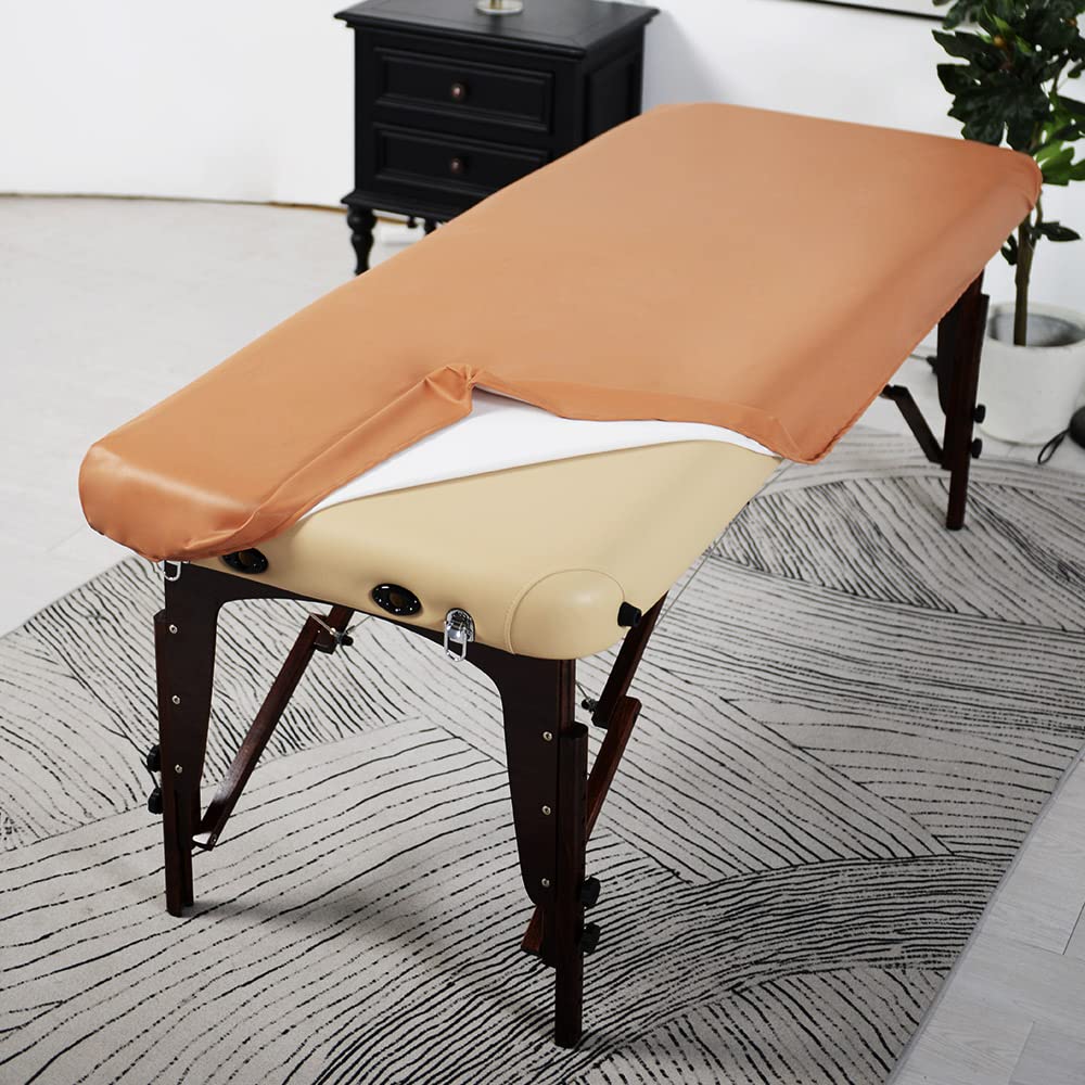 Photo 1 of ARTABLE Massage Table Protection Cover Universal Fabric Fitted PU Vinyl Leather Bed Sheet Tables 28-32" Wide Fits Round&Square Corner Tables 1 Count (Light Brown, 30 x 70 Inch)