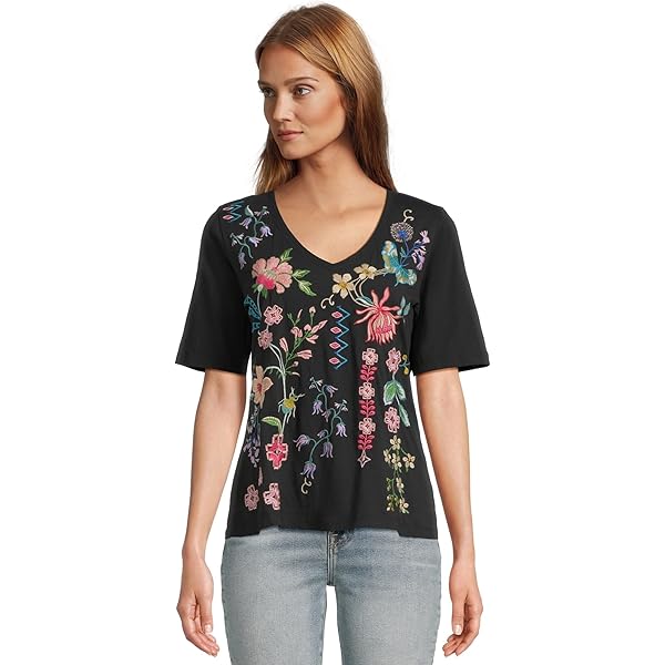Johnny Was Women's Button Neck Tee, White at Amazon Women's