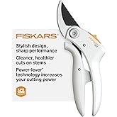 Fiskars Bypass Pruner with PowerLever, Lightweight Garden Shears, White