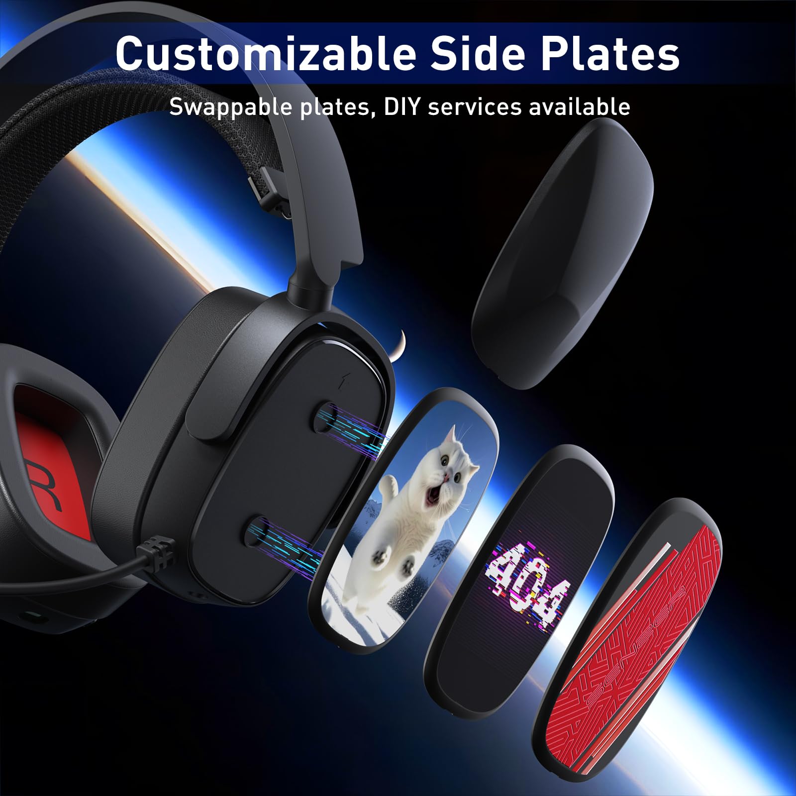 SENZER Wireless Gaming Headset with Mic for PS5/PS4 PC Switch - Bluetooth, Clear Audio, Customized Side Plates, Memory Foam Cushion - w/3.5mm Wired for Xbox One