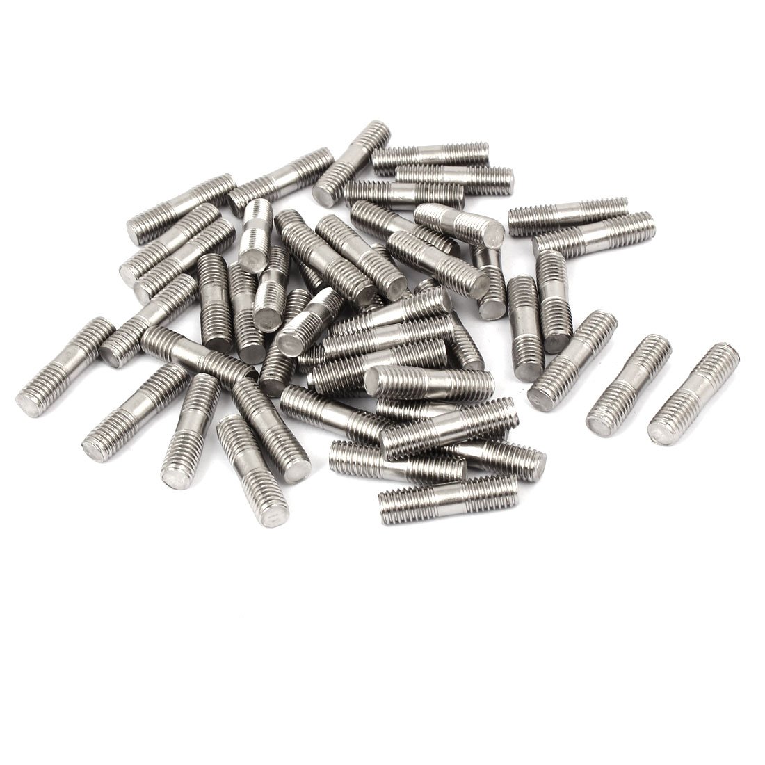 Sourcingmap M8x30mm 304 Stainless Steel Double End Thread Stud Teeth Rod Silver Tone 50pcs