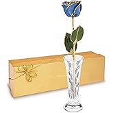 Forever Rose Hand-Dipped in 24K Gold, Sapphire-Inspired September Birthstone with Sparkles, Real Rose in Luxury Gold Gift Box & Clear Glass Bud Vase, Perfect Ready for September Birthday -Any Occasion