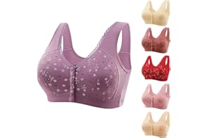 TIGENA Daisy Bras for Older Women Plus Size Front Closure Push Up Comfortable Bra No Underwire Full Coverage Cotton Bra