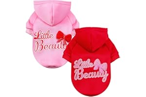BAEJMJK BAEMJK 2 Pack Small Dog Hoodie Bowtie Cute Girl Dog Clothes with Leash Hole Soft Warm Pet Puppy Cats Sweatshirt Sweaters Fall Winter Pet Cats Coat Outfits(Pink+Red,X-Small)