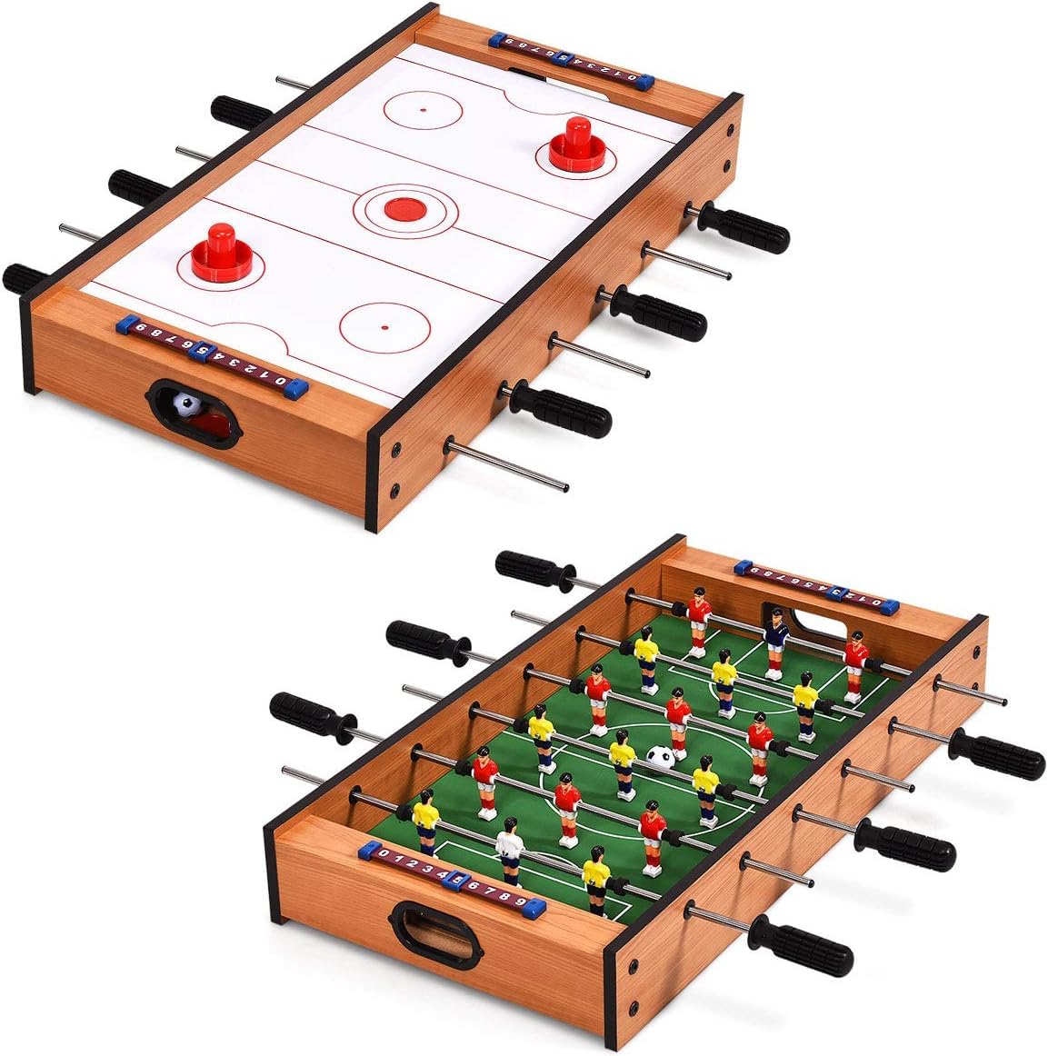 FCOUMY Multi Game Table, 2 in 1 Combo Mini football Game Table Top with Slide Hockey, Wood Foosball Game Tables Top for Family