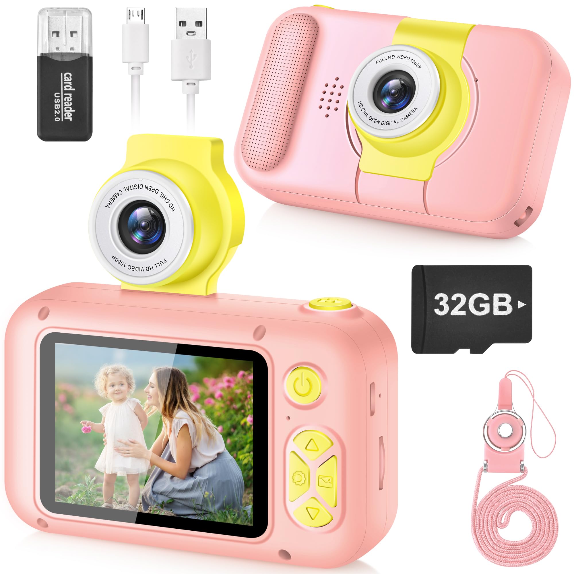 ARNSSIEN Kids Camera Toy for 3 4 5 6 7 8 9 10 11 12 year old Girls/Boys,Kids Digital Camera for Toddler with 180°Flip Lens&2.4in IPS Screen,Birthday Festival Present Toy for Girls/Boys,32 GB Card,X101 — image 1