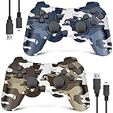 PS3 Controller Wireless 2 Pack, Upgraded Joystick Controller for PS3 with Double Shock, Motion Control (Camo Brown and Camo B