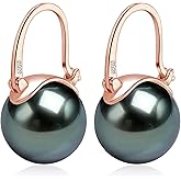 HUGE TOMATO Elegant 925 Sterling Silver with Black Green Big Pearl Drop Earrings for Women, 14K Gold Plated Teapot Clasp Huggie Earrings Dangle for Teens, Hypoallergenic for Sensitive Ears Gift Box