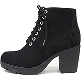 Soda Second Lug Sole Chunky Heel Combat Ankle Bootie Lace up w/Side Zipper