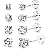 Hypoallergenic Flat Back Earrings for Women - 925 Sterling Silver Earrings for Sensitive Ears - Cartilage Earring Helix Conch Tragus Piercing Flatback Cubic Zirconia Earring Set Studs Men 2/3/4/5mm