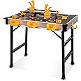 WORKESS Portable Workbench 1000Lbs Capacity Heavy Duty Folding Work Table with 2 Quick Clamps, 4 Bench Dogs, 3 Tool Boxes for Garage Easy Storage