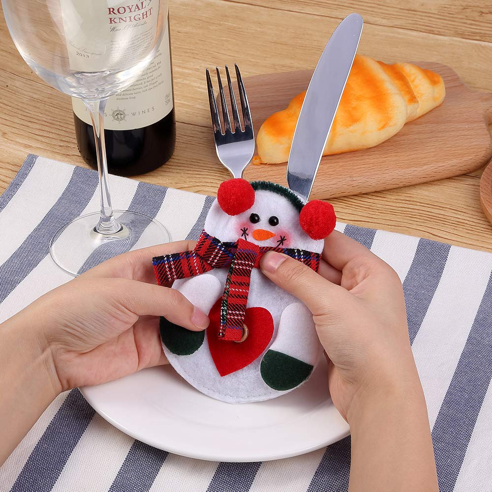 Zogin Lot de 6pcs Porte-Couverts Cuisine Table Serviette Couteaux Fourchette Cuillère en Forme de Costume Bonhomme de Neige Snowman Mignon pour Décoration de Réveillon Noël